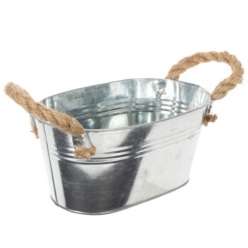 Metalowa miska z uchwytami ze sznurka, srebrna, wys. 22 cm, wys. 10 cm | Floristik24.pl