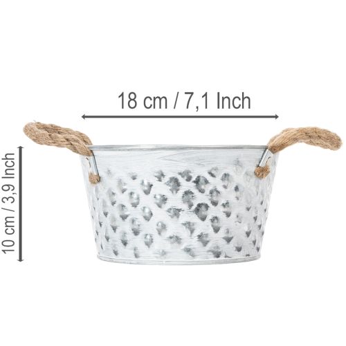 Miska blaszana z uchwytami linowymi Ø18cm H10cm | Floristik24.pl