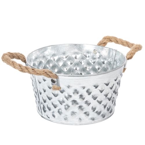 Miska blaszana z uchwytami linowymi Ø18cm H10cm | Floristik24.pl