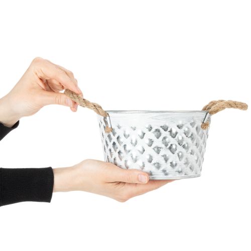 Miska blaszana z uchwytami linowymi Ø18cm H10cm | Floristik24.pl