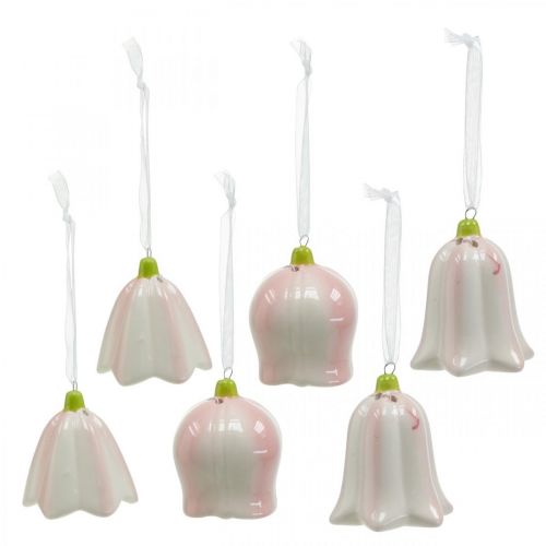 Floristik24 Kwiatowy dzwonek do zawieszenia różowy, kremowy wiosenny dekor ceramiczny wys.6cm 6szt