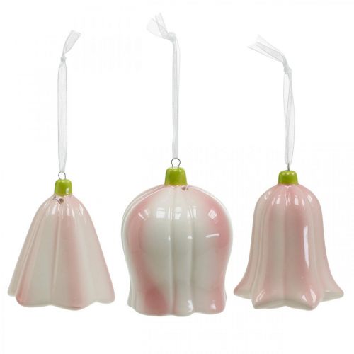 Floristik24 Dzwonek kwiatowy do zawieszenia Różowy, Kremowy Kwiat ceramiczny H8,5cm 3szt.