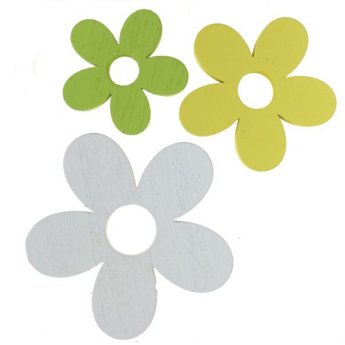 Drewniany kwiat biały/żółty/zielony 3cm - 5cm 48szt