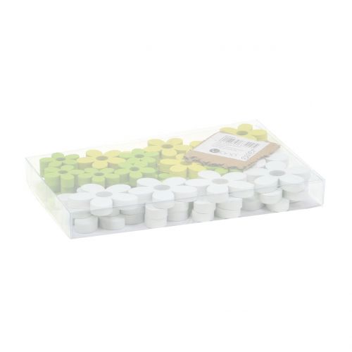 Floristik24 Kwiatek drewniany biały/żółty/zielony 3cm - 5cm 48 szt
