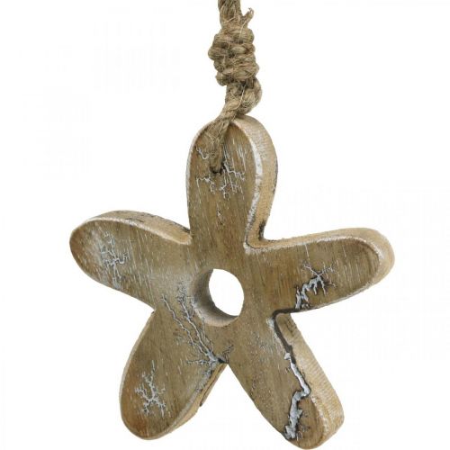 Produkt Drewniany kwiatek ze wzorem, wiosna, drewniana zawieszka natura, biały W10cm 6szt