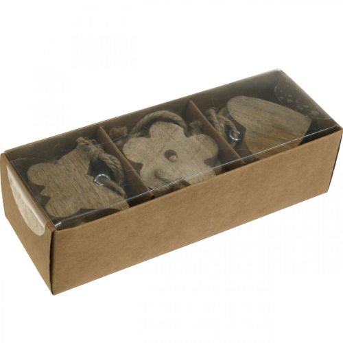 Floristik24 Drewniana zawieszka, kwiatowe serce motyla, wiosenna dekoracja naturalna wys.5,5/4cm 12 sztuk