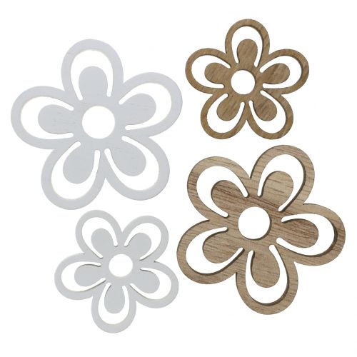 Drewniany kwiat biały/natura 3cm - 4,5cm 48szt