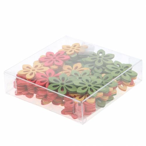 Floristik24 Dekoracja rozproszona kwiat drewno pomarańczowy, żółty, zielony 4cm 72 szt