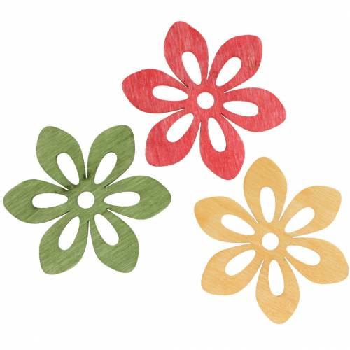 Floristik24 Dekoracja rozproszona kwiat drewno pomarańczowy, żółty, zielony 4cm 72 szt