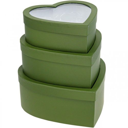 Floristik24 Pudełko na prezent w kształcie serca Pudełko na kwiaty zielone 24/21,5/19cm Zestaw 3