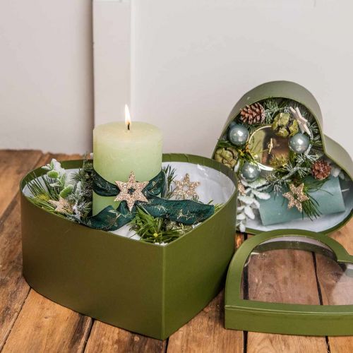 Floristik24 Pudełko na prezent w kształcie serca Pudełko na kwiaty zielone 24/21,5/19cm Zestaw 3