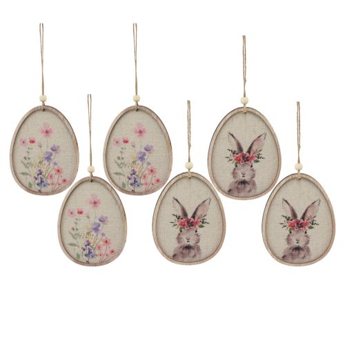 Produkt Obrazek kwiatowy zajączek w jajku Ozdoba z jajek wielkanocnych drewno 9,5×12cm 6 szt