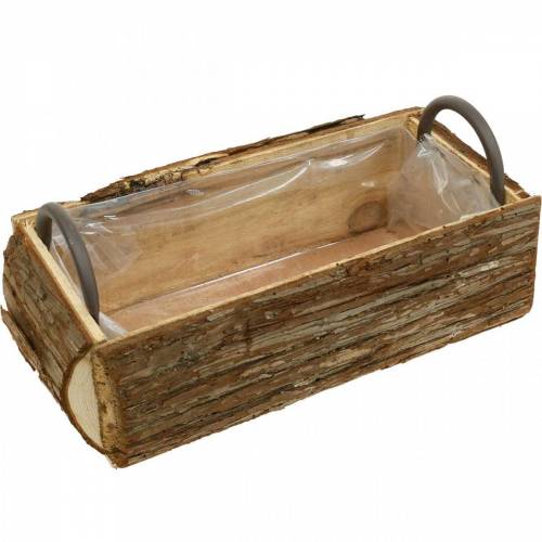 Floristik24 Skrzynka na kwiaty, skrzynka drewniana z korą, doniczka z uchwytami 38cm