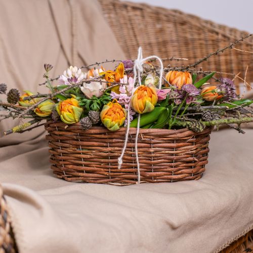Floristik24 Kosz na kwiaty, kosz do sadzenia, dekoracja kwiatowa naturalna dł. 31 cm wys. 11,5 cm