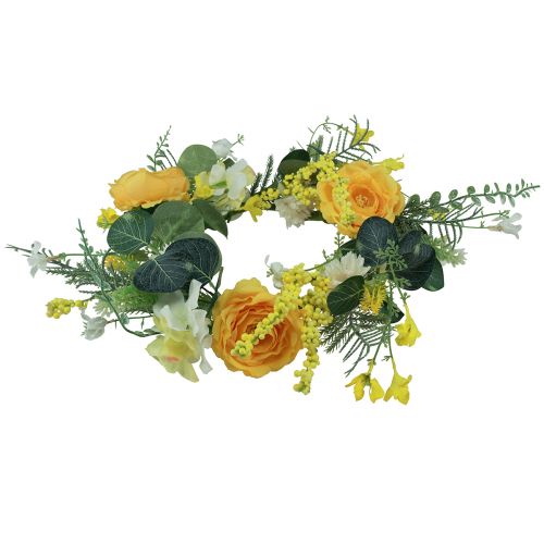 Produkt Wianek ze sztucznych kwiatów Wianek ze sztucznych kwiatów żółto-biały 42cm