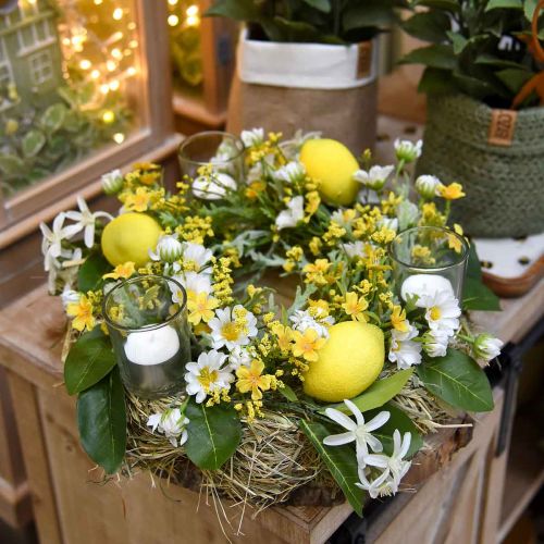 Produkt Wianek kwiatowy z anemonem biały, żółty Ø30cm