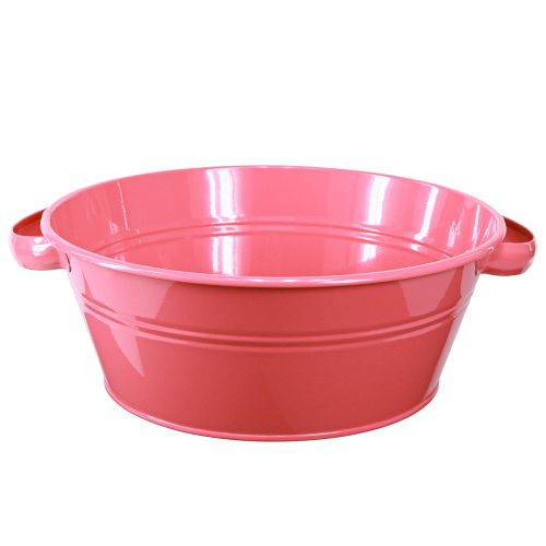 Produkt Miska na kwiaty metalowa różowa miska z okrągłymi uchwytami Ø33,5cm