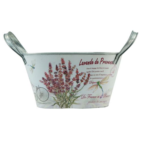 Produkt Miska na kwiaty z uchwytami owalna metalowa lawenda 32×15×15cm