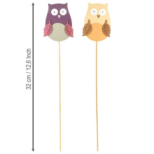 Produkt Wtyczka kwiatowa deco sowa drewniana fioletowa, brązowa 8cm 12szt