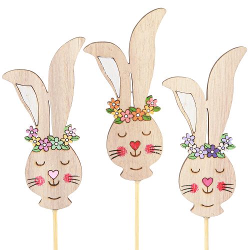 Produkt Wtyczka kwiatowa drewniana ozdobna głowa królika na patyku 11cm 12 szt