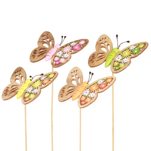 Floristik24 Wtyczka kwiatowa drewniana motyl 4 kolory 8x6cm 16 szt