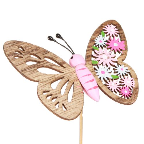 Floristik24 Wtyczka kwiatowa drewniana motyl 4 kolory 8x6cm 16 szt
