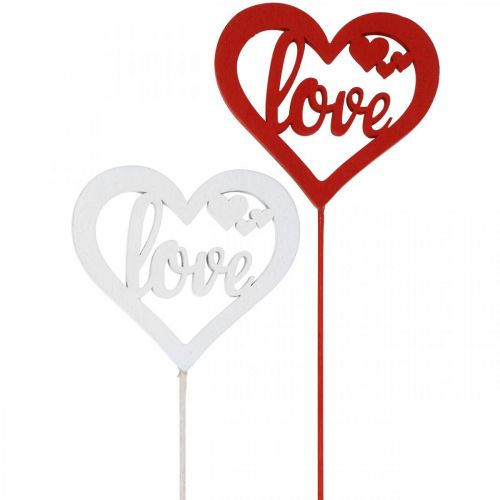 Wtyczka kwiatowa serce czerwona drewniana dekoracyjna wtyczka Love 7cm 12szt