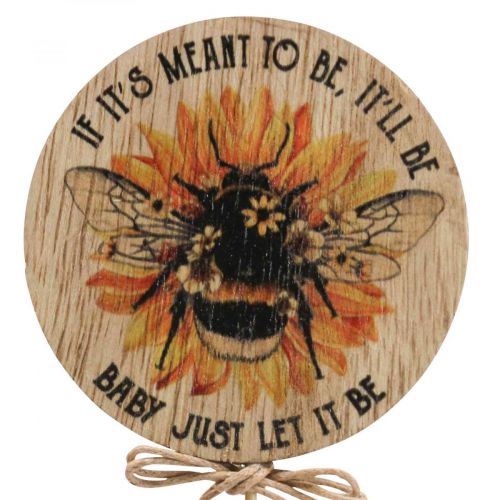 Wtyczka kwiatowa drewniana pszczółka ozdobna z napisem 7x27,5cm 12szt