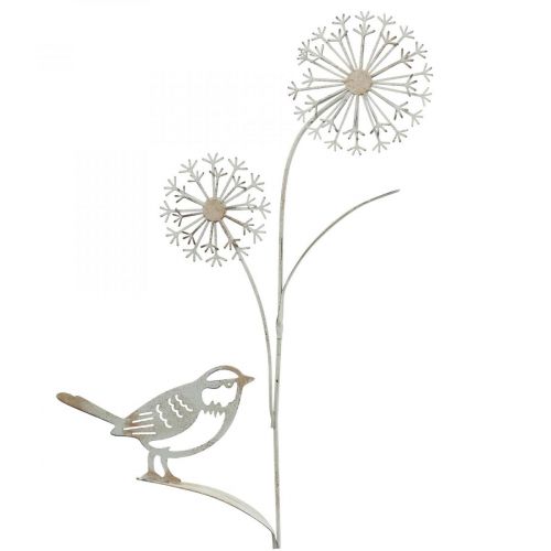 Produkt Wtyczka kwiatowa metalowa dekor allium ptaszek biała 20×52cm