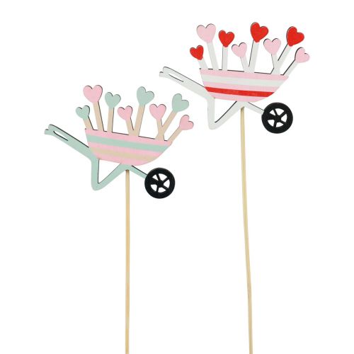 Floristik24 Wtyczka kwiatowa taczki drewniane serca kolorowe 9x6,5cm 12 szt