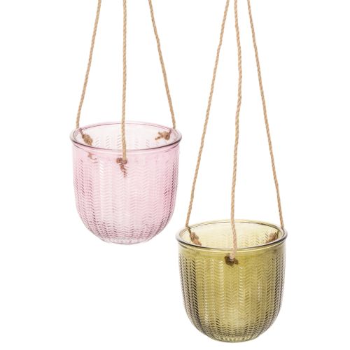 Doniczka szklana/wisząca latarenka, fioletowo-zielona, 14 cm, 2 sztuki kupić | Floristik24.pl