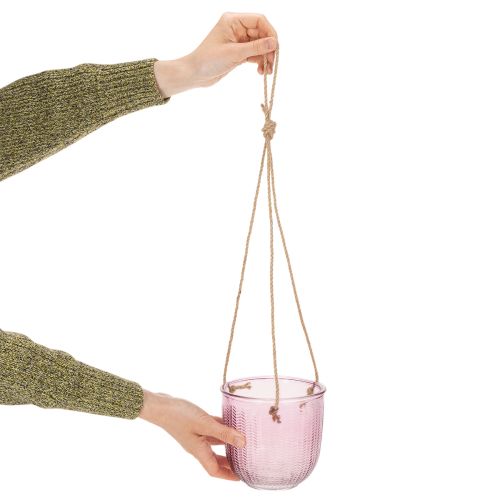 Doniczka szklana/wisząca latarenka, fioletowo-zielona, 14 cm, 2 sztuki | Floristik24.pl