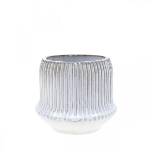 Doniczka ceramiczna z rowkami biała Ø10cm W8,5cm