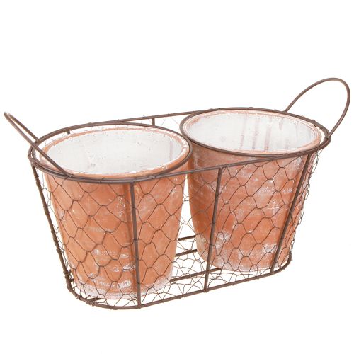 Floristik24 Doniczka ceramiczny kosz druciany brązowa terakota L38,5cm