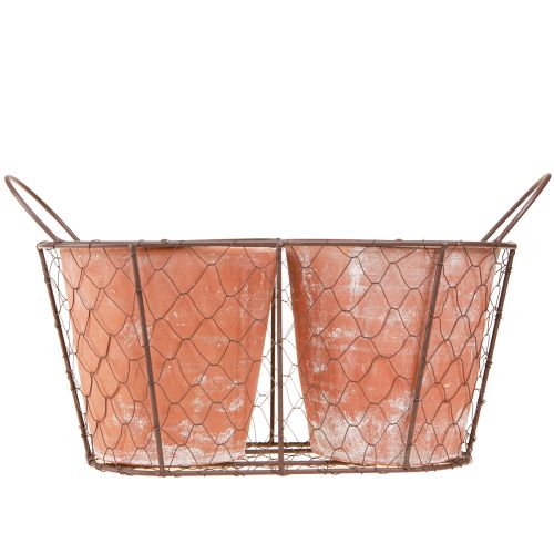 Produkt Doniczka ceramiczny kosz druciany brązowa terakota L38,5cm