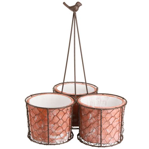 Produkt Doniczka ceramiczna kosz z siatki metalowy brązowy Ø30cm W11,5cm
