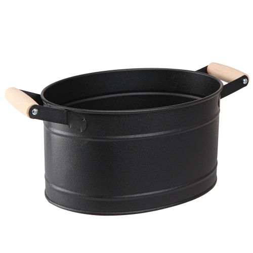 Floristik24 Doniczka metalowa owalna z uchwytem czarna naturalna 34x19,5x15cm