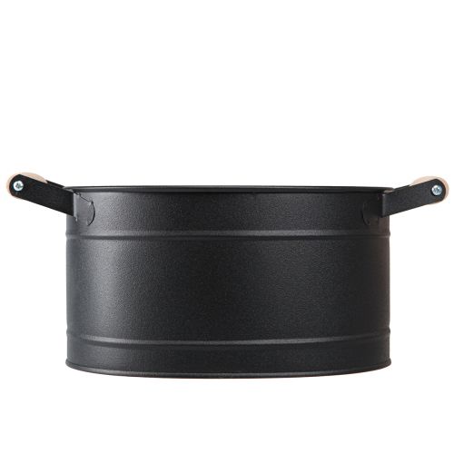 Produkt Doniczka metalowa owalna z uchwytem czarna naturalna 34x19,5x15cm