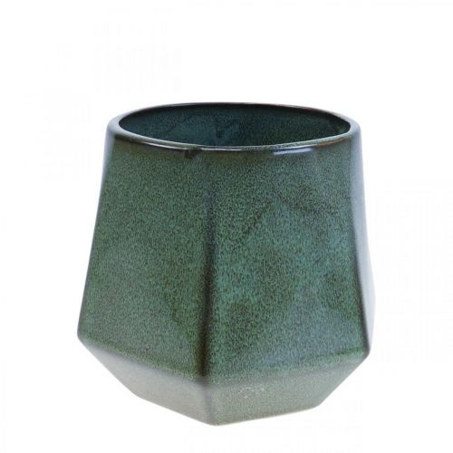 Doniczka ceramiczna zielona sześciokątna Ø14cm wys.12cm