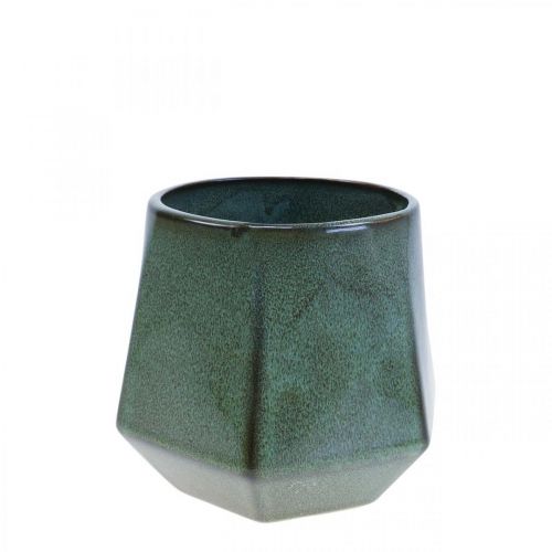 Produkt Doniczka ceramiczna zielona sześciokątna Ø10cm W9cm