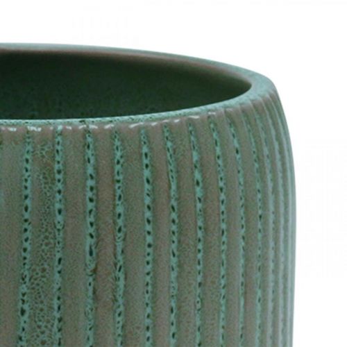 Produkt Doniczka ceramiczna z rowkami jasnozielona Ø14,5 cm W12,5 cm