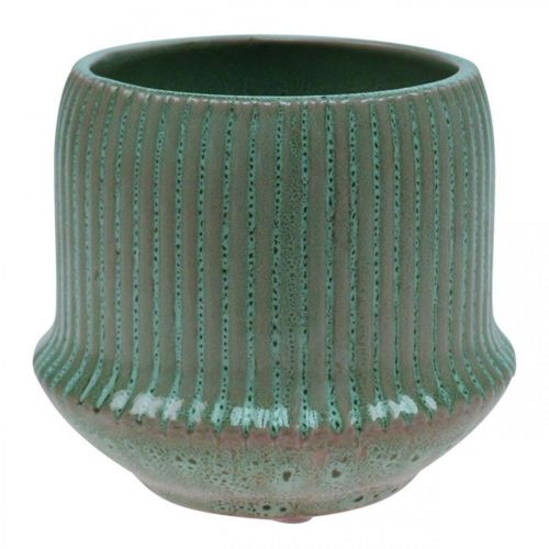 Produkt Doniczka ceramiczna z rowkami jasnozielona Ø14,5 cm W12,5 cm