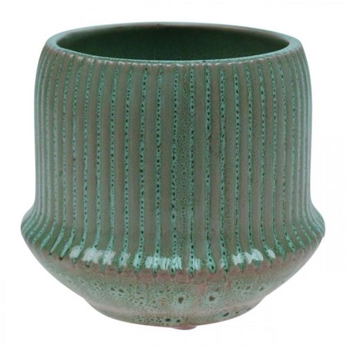 Floristik24 Doniczka ceramiczna z rowkami jasnozielona Ø14,5 cm W12,5 cm