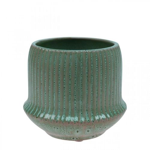 Produkt Sadzarka ceramiczna doniczka z rowkami zielona Ø12cm W10,5cm