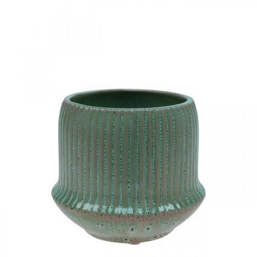 Produkt Doniczka ceramiczna doniczka z rowkami zielona Ø10cm W8,5cm