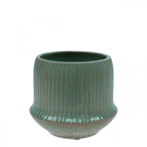 Floristik24 Doniczka ceramiczna doniczka z rowkami zielona Ø10cm W8,5cm