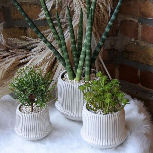 Floristik24 Doniczka ceramiczna z rowkami biała Ø12cm W10,5cm