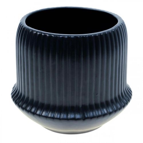 Doniczka ceramiczna doniczka z rowkami czarna Ø14,5 cm W12,5 cm
