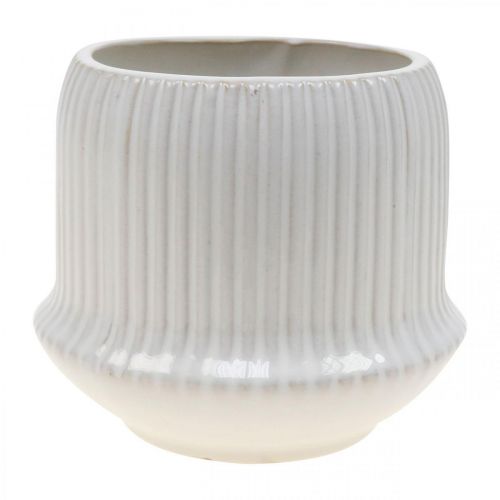 Floristik24 Doniczka ceramiczna z rowkami biała Ø14,5 cm W12,5 cm