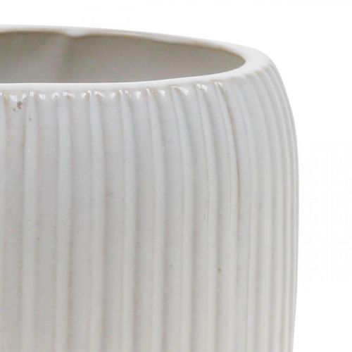 Floristik24 Doniczka ceramiczna z rowkami biała Ø14,5 cm W12,5 cm